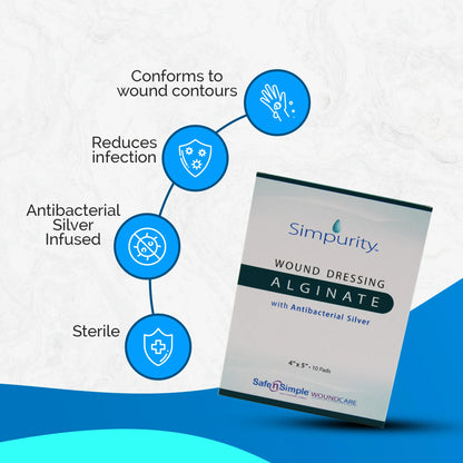 Simpurity Fibergel AG Silver Alginate Dressing 2 x 2 Inch Sterile