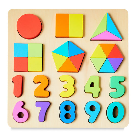 Spark Create Imagine Wooden Shape & Number Puzzle – Educational Toddler Toy for Ages 18 Months+