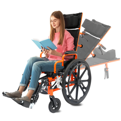 Ziggo Pro 12" Orange Lightweight Reclining Wheelchair for Kids