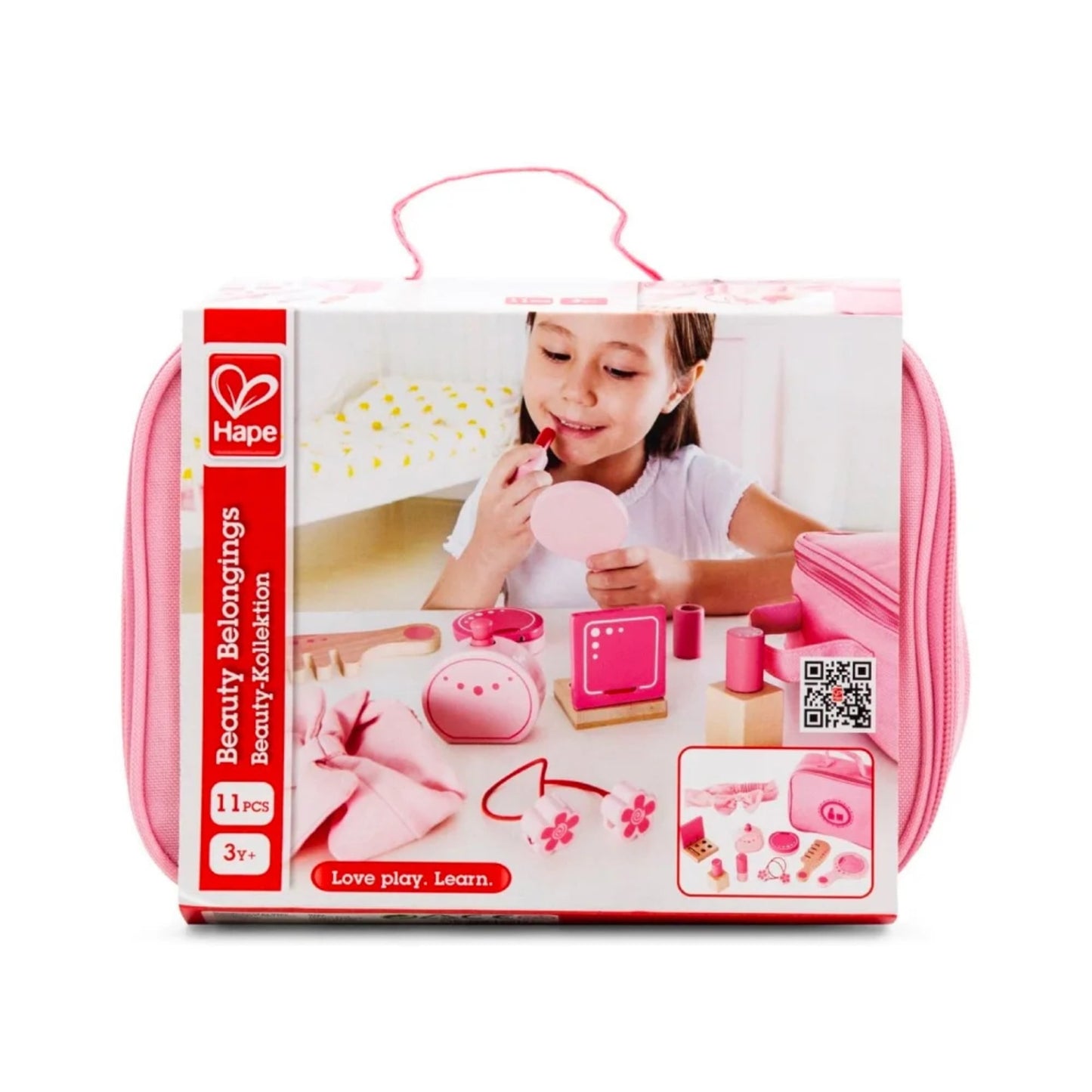 Hape Beauty Belongings 11-Piece Wooden Cosmetic Play Kit – Pretend Makeup Toy for Kids