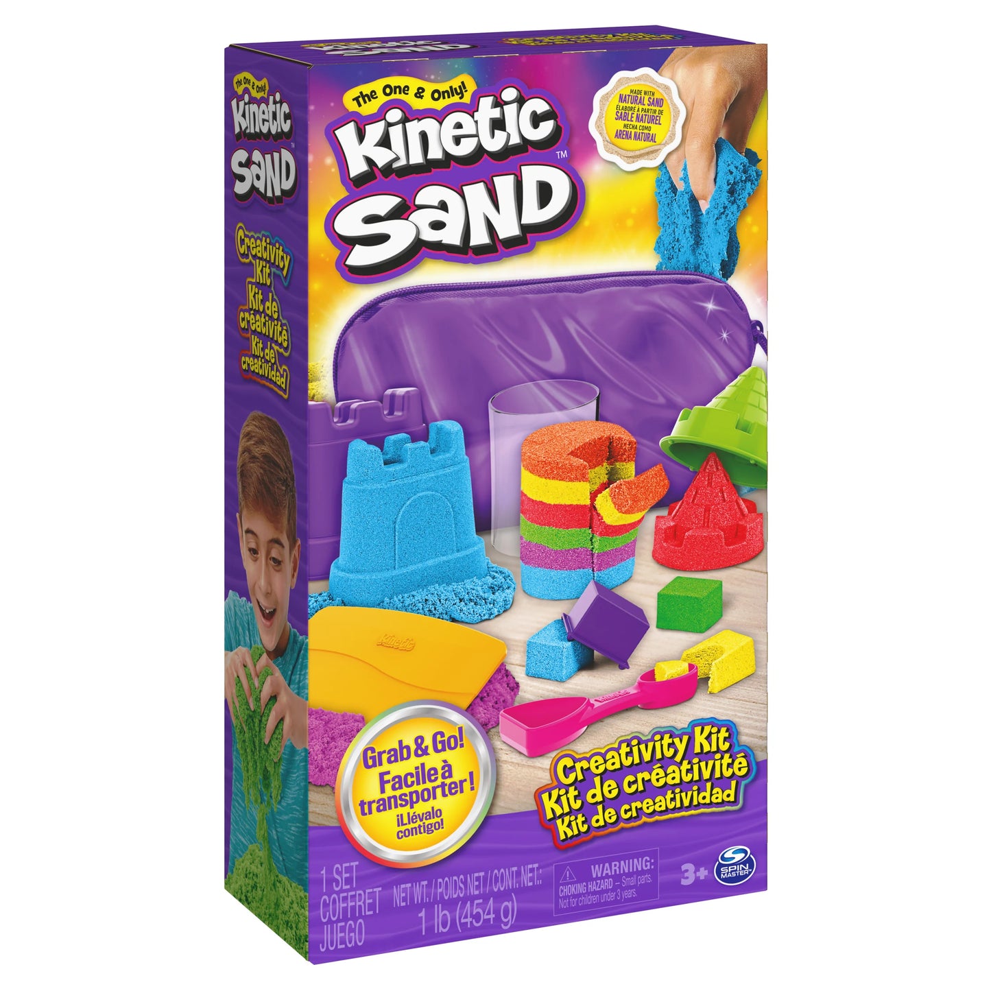 Kinetic Sand Creativity Kit – 1lb Red, Blue & Yellow Play Sand with 6 Tools and Storage Case (Ages 3+)