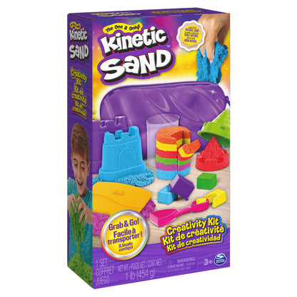 Kinetic Sand Creativity Kit – 1lb Red, Blue & Yellow Play Sand with 6 Tools and Storage Case (Ages 3+)