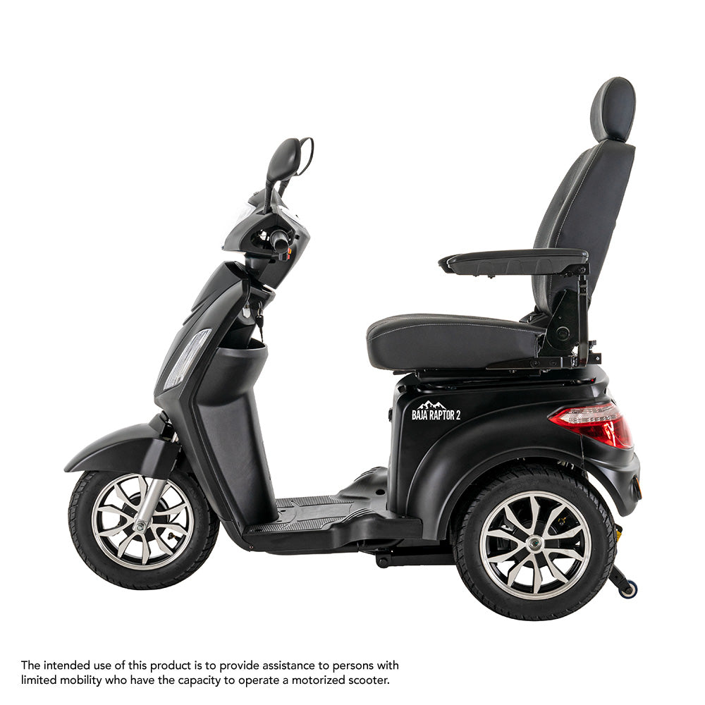 Baja Raptor 2 3-Wheel Outdoor Mobility Scooter – 400 lbs Capacity, 14 MPH Speed, Full Suspension, LED Lighting, Lockable Underseat Storage