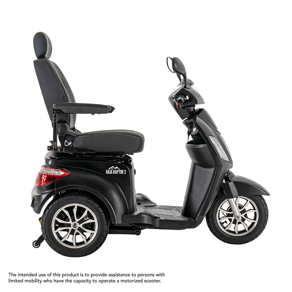 Baja Raptor 2 3-Wheel Outdoor Mobility Scooter – 400 lbs Capacity, 14 MPH Speed, Full Suspension, LED Lighting, Lockable Underseat Storage