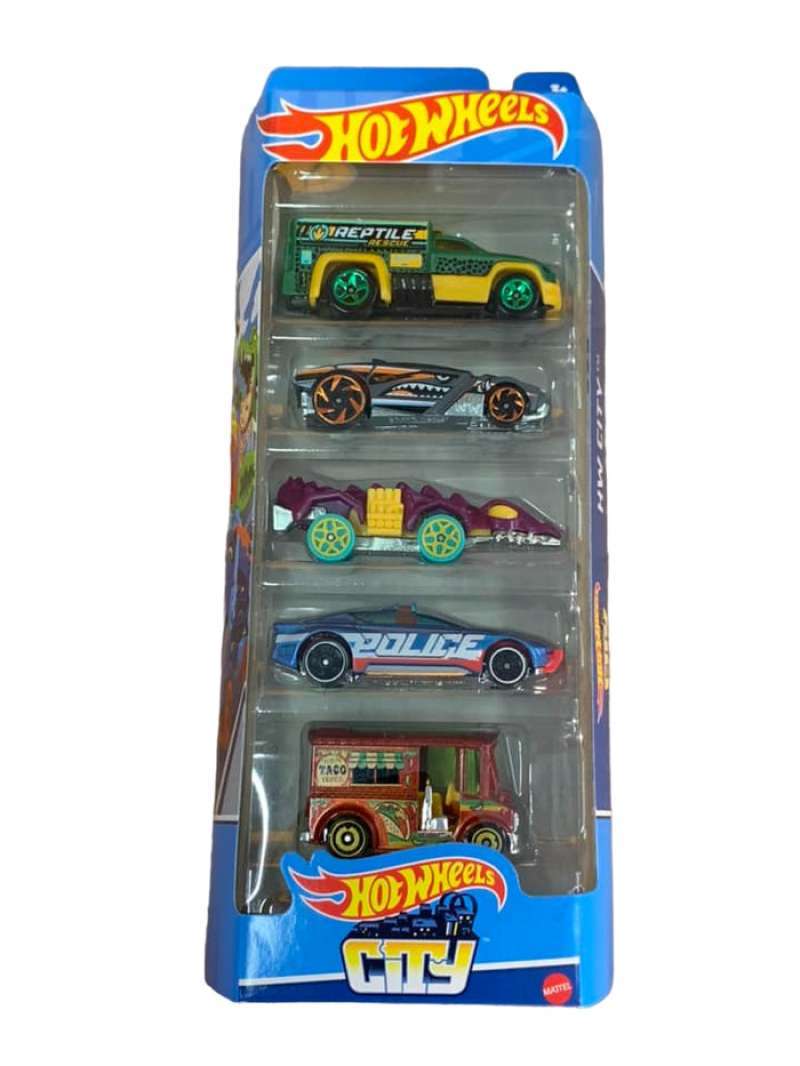Hot Wheels City 5-Pack Diecast Cars – Alpha Pursuit, Bread Box, Rescue Duty, Fangster & Rogue Hog