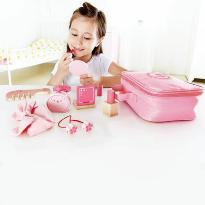 Hape Beauty Belongings 11-Piece Wooden Cosmetic Play Kit – Pretend Makeup Toy for Kids