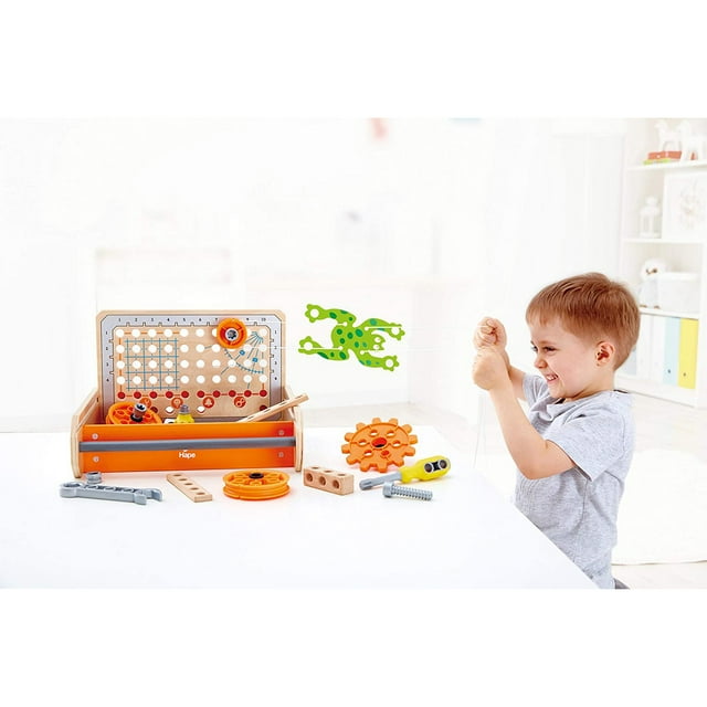 Hape Compact Junior Inventor 32-Piece Science Experiment Toolbox – Educational STEM Kit for Kids