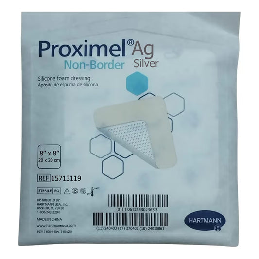 Proximel Ag Silver Foam Dressing 8 x 8 Inch Sterile Non-Border Silicone Adhesive Dressing