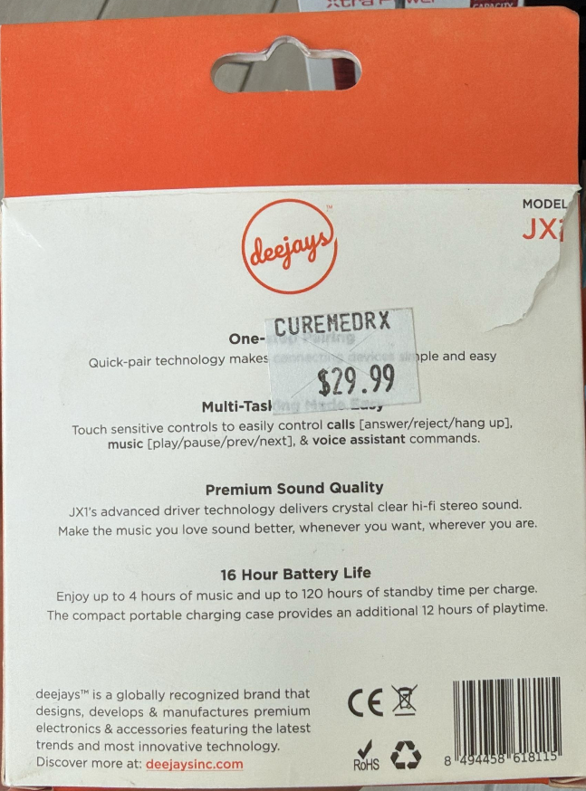 Deejays JX1 True Wireless Earbuds with Touch Controls and Charging Case