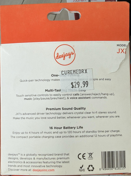 Deejays JX1 True Wireless Earbuds with Touch Controls and Charging Case