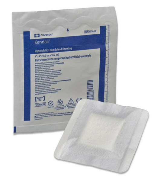 Kendall Foam Island Foam Dressing 4 x 4 Inch Sterile with Border and Film Backing