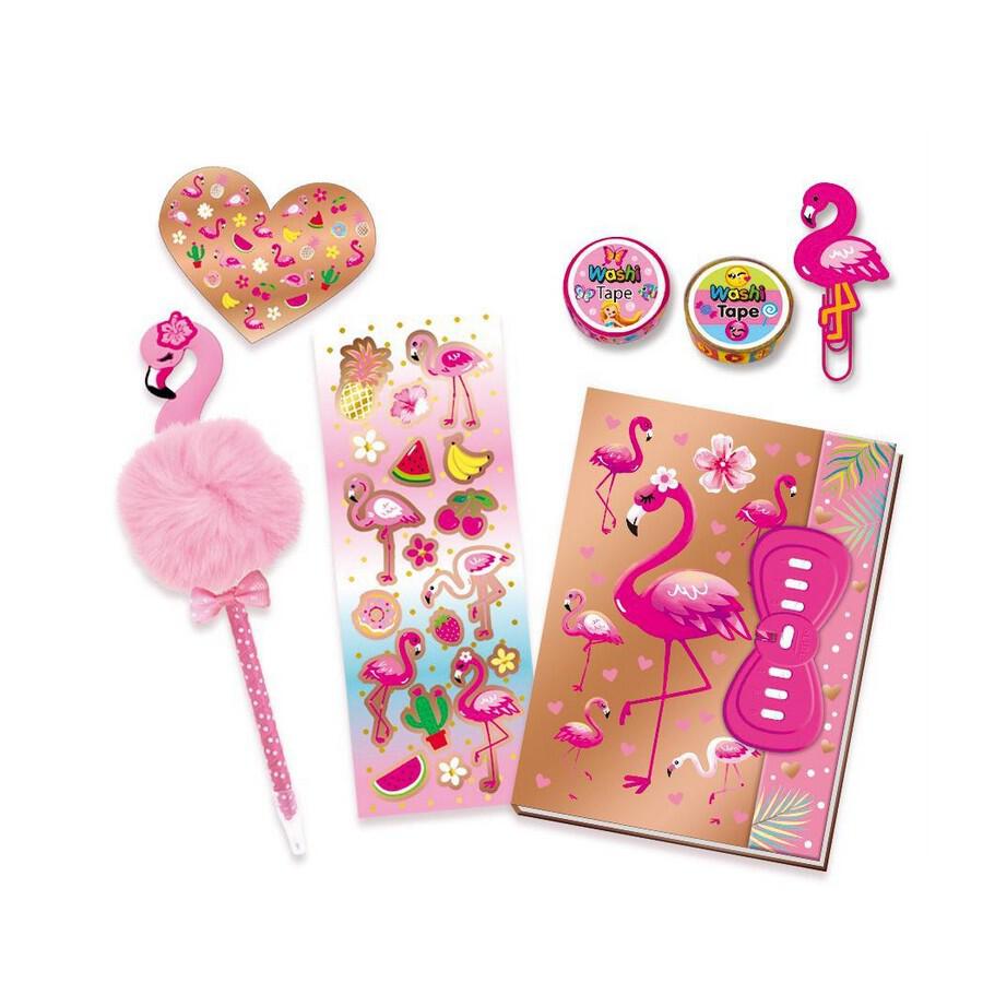 Hot Focus Flamingo Secret Passcode Journal Set with Pom Pom Pen and Decorative Accessories