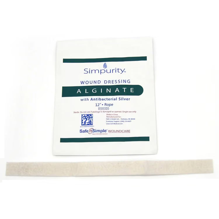Simpurity Silver Alginate Wound Dressing Rope 1 x 12 Inch