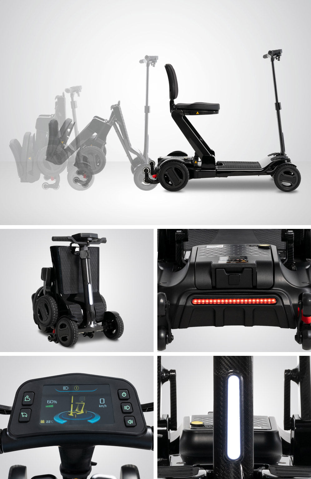 Go Go Carbon 4-Wheel Scooter – Lightweight 35 lbs Carbon Fiber Frame, Quick Folding, Tows Like Luggage for Easy Transport