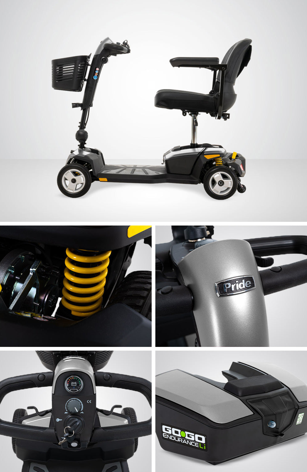 Go Go Endurance Li 4-Wheel Scooter – Airline-Safe Lithium-Ion Battery, Feather-Touch Disassembly, Comfort-Trac Suspension with 8AH Battery