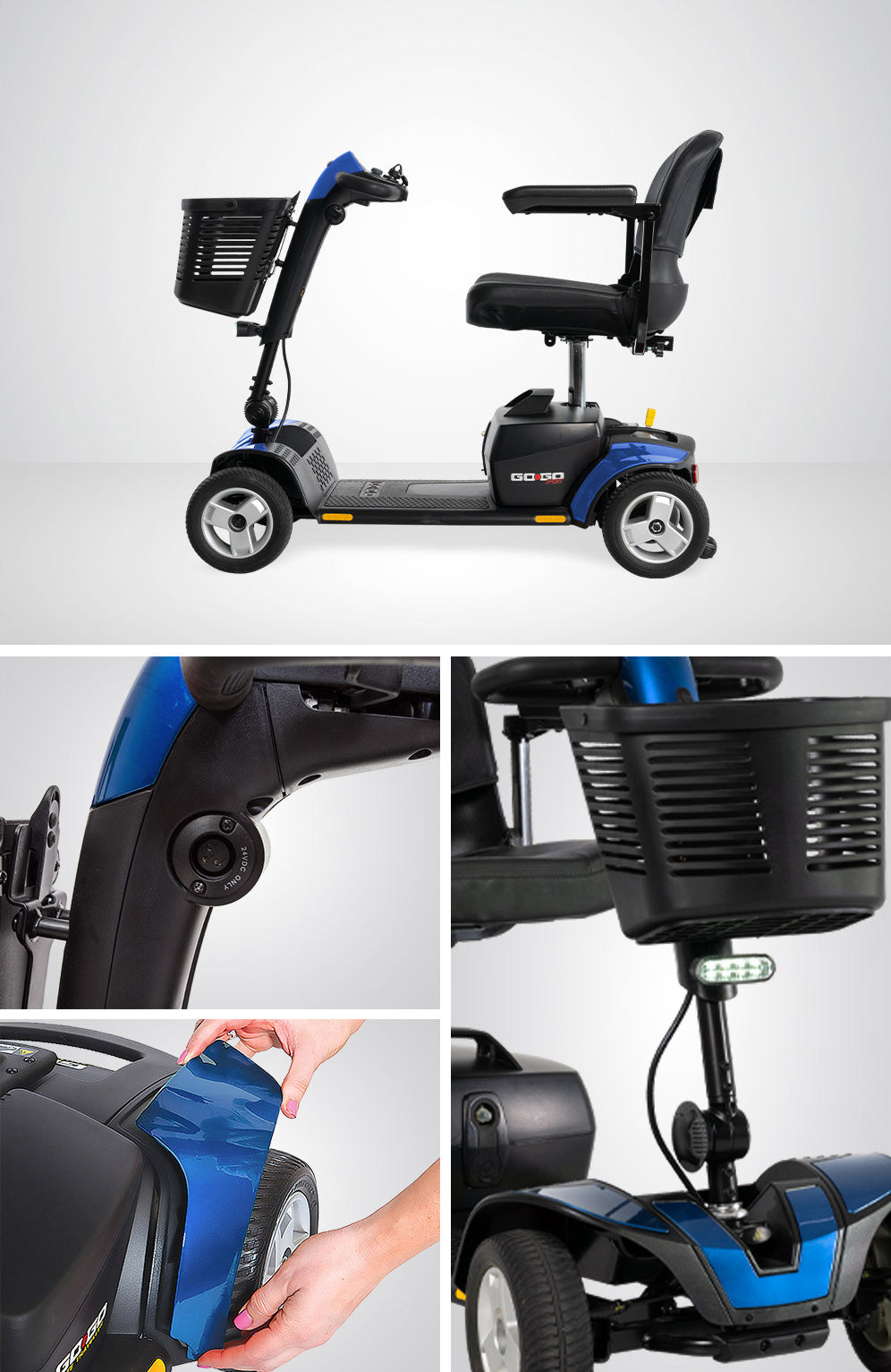 Go Go Sport 4-Wheel Scooter – Simple Disassembly, Ergonomic Delta Tiller, LED Lighting, and One-Handed Operation