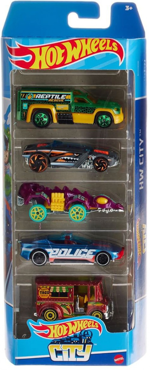 Hot Wheels City 5-Pack Diecast Cars – Alpha Pursuit, Bread Box, Rescue Duty, Fangster & Rogue Hog