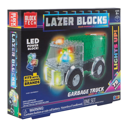 Block Tech Lazer Blocks LED Building Kit – Light-Up Garbage Truck Construction Set