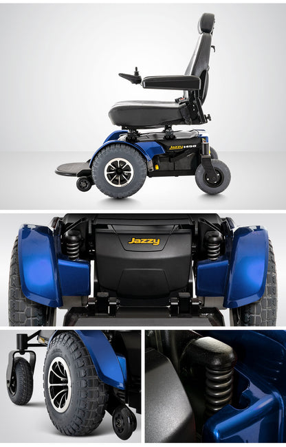 Jazzy 1450 Heavy-Duty Power Chair – Front-Wheel Drive, Knobby Drive Tires, 4.5 MPH Speed for Rugged Terrain