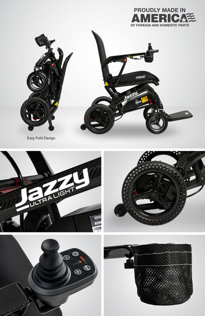 Jazzy Ultra Light Power Wheelchair – Carbon Fiber Frame, 33 lbs, Easy Fold - 10AH Lithium