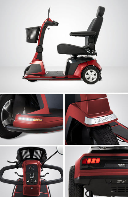 Maxima 3-Wheel Heavy-Duty Scooter – Infinite Position Tiller, High-Back Swivel Seat, with Power Elevating Seat