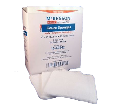 McKesson Medi-Pak Sterile Gauze Sponges 4 x 4 Inch, 12 Ply (USP Type VII)