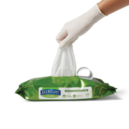 Medline FitRight Aloe Personal Cleansing Cloth Wipes - 8 x 12 Inch Adult Large Size