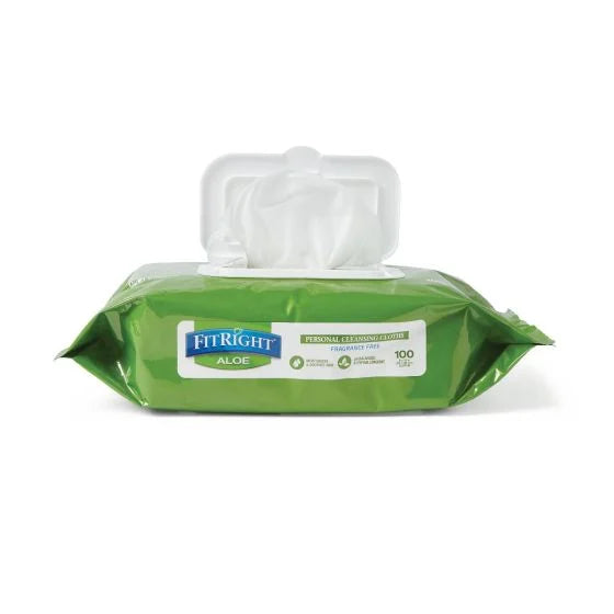 Medline FitRight Aloe Personal Cleansing Cloth Wipes - 8 x 12 Inch Adult Large Size