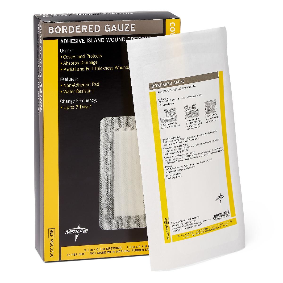 Medline Island Dressing 3 x 6 Inch Sterile Rectangle – Water-Resistant Nonwoven Backing