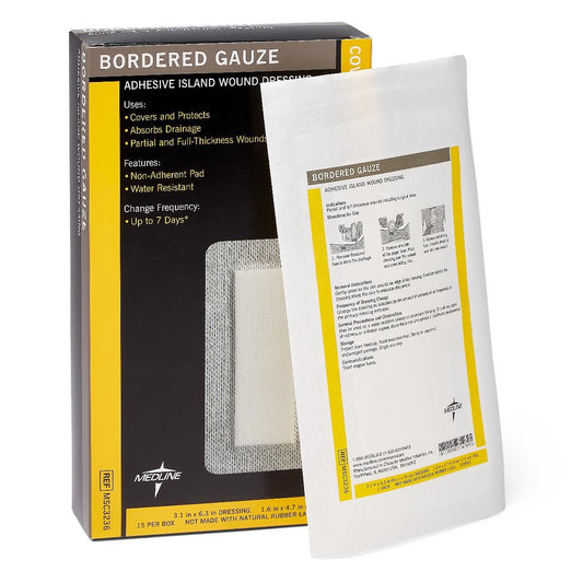 Medline Island Dressing 3 x 6 Inch Sterile Rectangle – Water-Resistant Nonwoven Backing