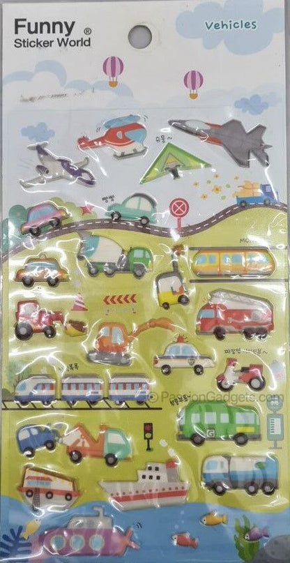 Funny Sticker World Vehicles Sticker Sheet – Kawaii PVC Stickers for Scrapbook, Diary & Notebook Decoration