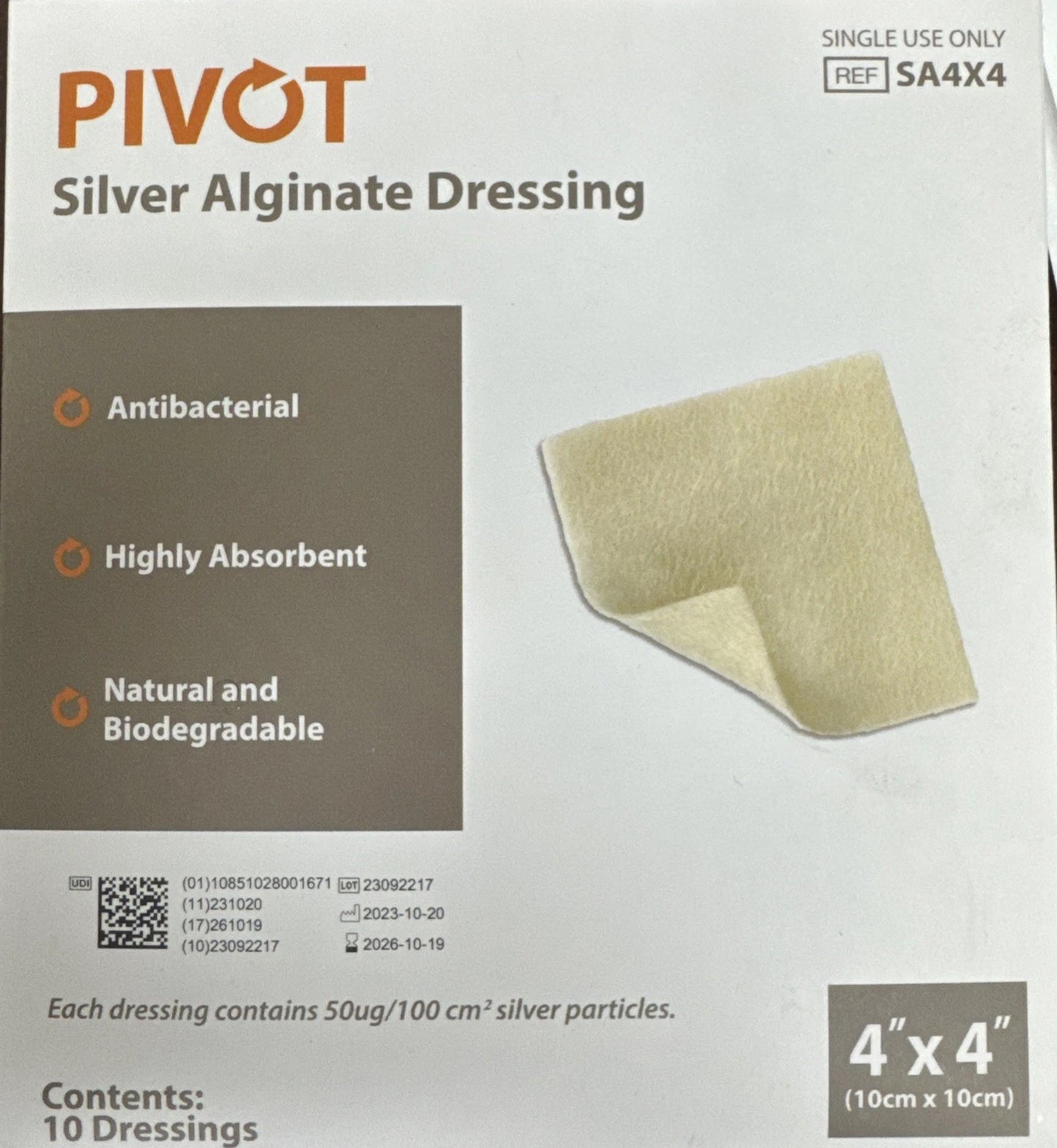 Pivot Silver Alginate Dressing 4 x 4 Inch Sterile Calcium Alginate Wound Dressing with Silver