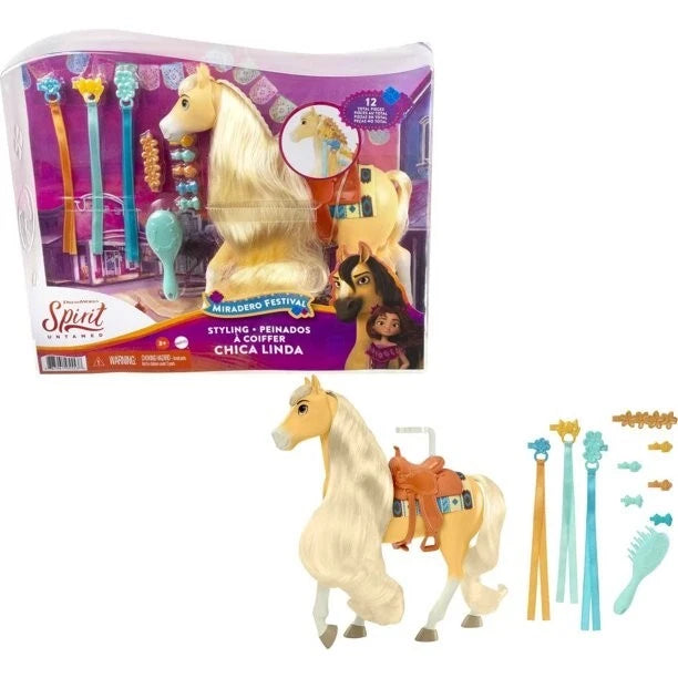 Mattel Spirit Untamed Miradero Festival Styling Chica Linda Horse – 8-Inch Hair Play Toy for Kids 3+
