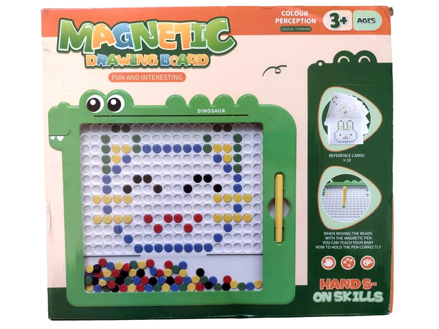 METAIS Magnetic Drawing Board for Kids Ages 3+ – Dinosaur Dot Art Board with Magnetic Pen (Green)