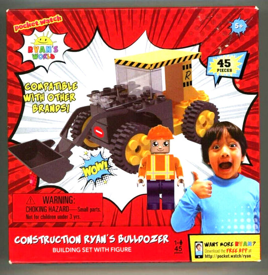 Ryan's World Construction Bulldozer Building Set – 45-Piece Playset with Ryan Figure, Ages 5+