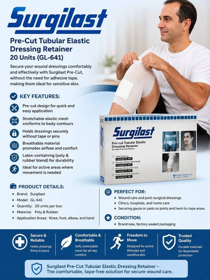 Surgilast Pre-Cut Elastic Net Retainer Dressing One Size Fits Most Knee, Foot, Hand & Elbow NonSterile