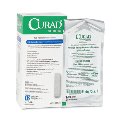 Curad Petrolatum Impregnated Dressing Strip 1 x 36 Inch Sterile Non-Adherent Wound Dressing