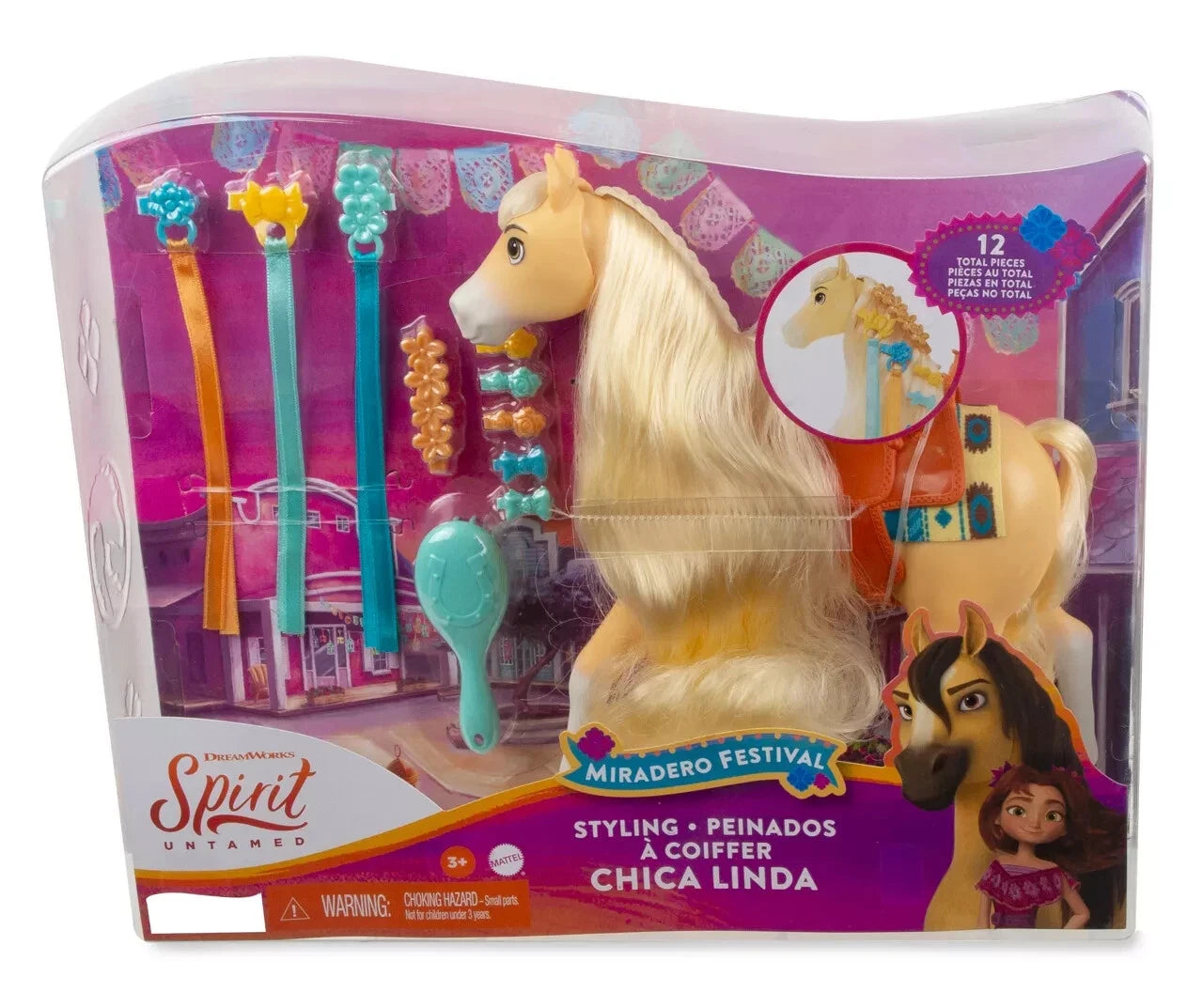 Mattel Spirit Untamed Miradero Festival Styling Chica Linda Horse – 8-Inch Hair Play Toy for Kids 3+