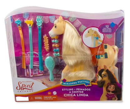 Mattel Spirit Untamed Miradero Festival Styling Chica Linda Horse – 8-Inch Hair Play Toy for Kids 3+