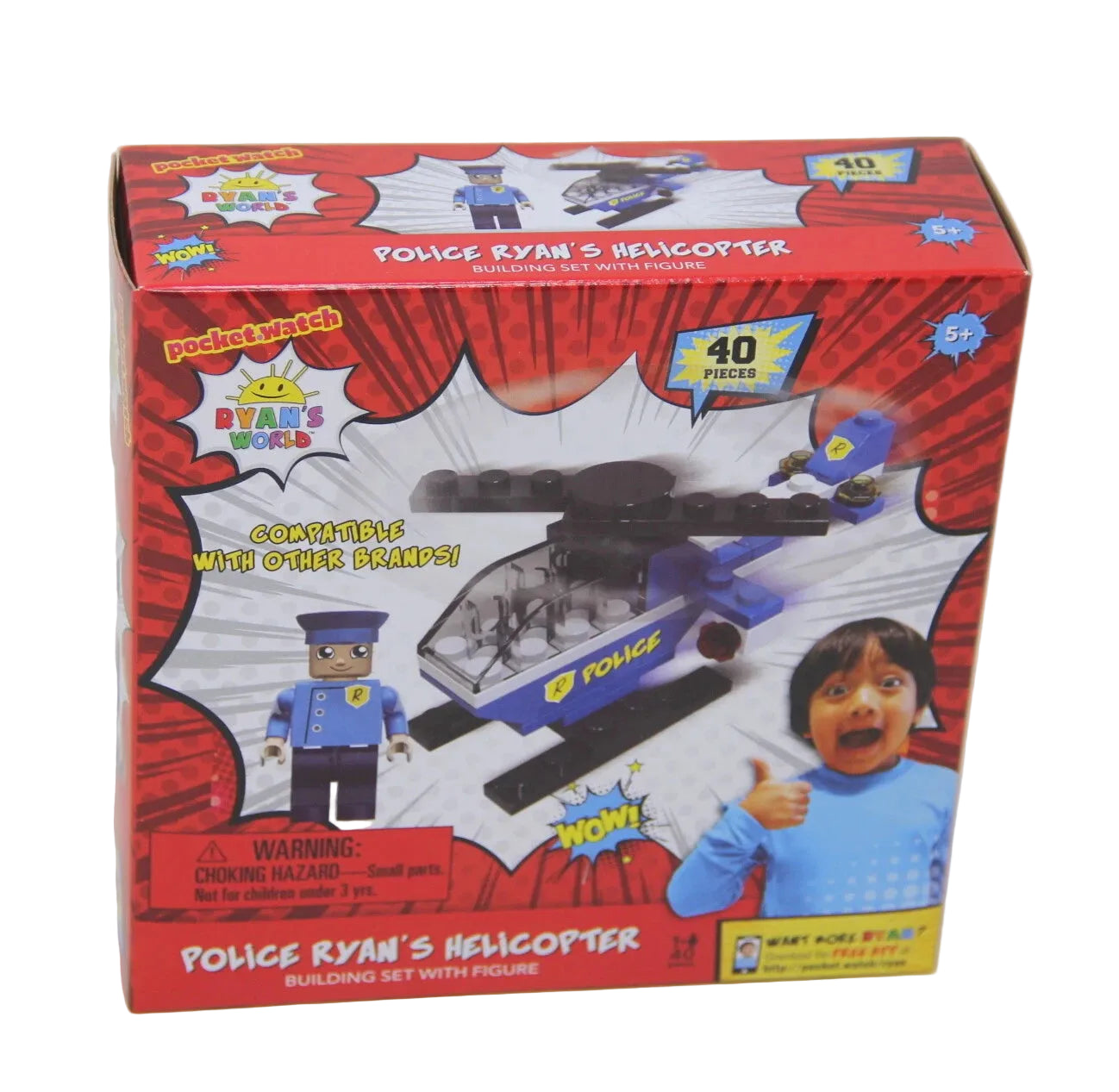 Ryan’s World Police Helicopter Building Set with Figure – 40 Pieces, Ages 5+