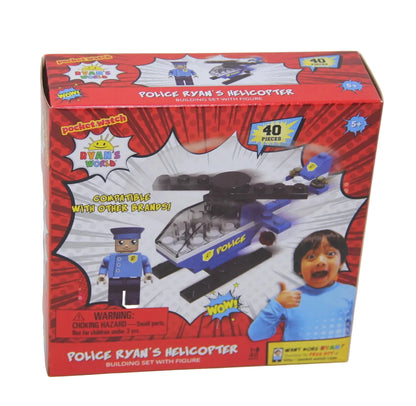 Ryan’s World Police Helicopter Building Set with Figure – 40 Pieces, Ages 5+