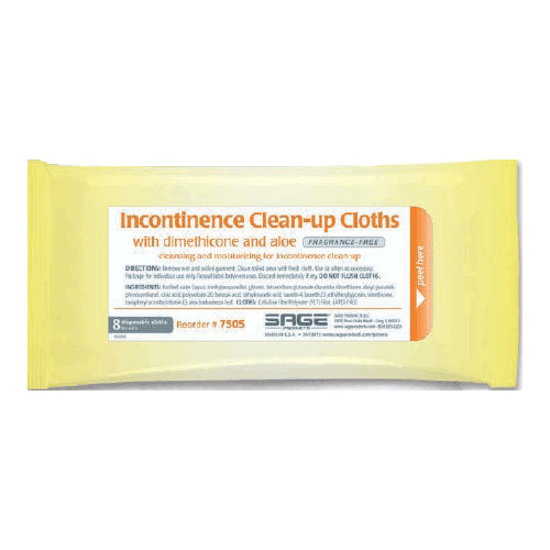 Sage Incontinence Clean-Up Cloths w/Dimethicone & Aloe, Fragrance Free