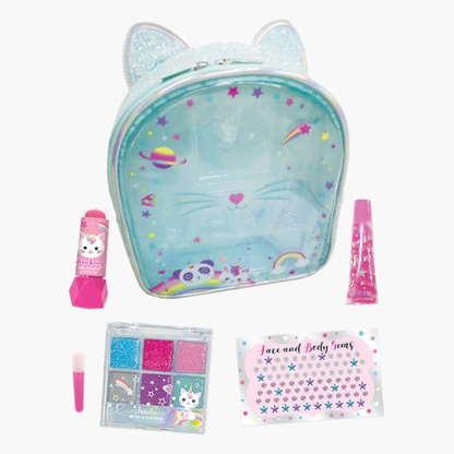 Caticorn Glam Kit: All-in-One Beauty Set with Eyeshadow Palette, Nail Polishes, Glitter, and Chic Reusable Bag