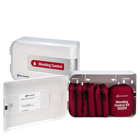 FIRST AID ONLY Bleeding Control Kit – Plastic Cabinet, 4 Person Capacity, 60 Components