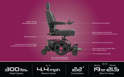 Jazzy EVO 614 Power Chair – 13.75-Inch Center Drive Wheels, 4.4 MPH Speed, 22” Turning Radius