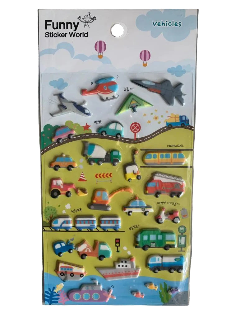 Funny Sticker World Vehicles Sticker Sheet – Kawaii PVC Stickers for Scrapbook, Diary & Notebook Decoration