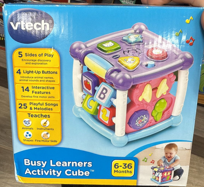VTech Busy Learners Activity Cube – Animals & Shapes, Purple, Toddler Learning Toy (6 Months – 3 Years)
