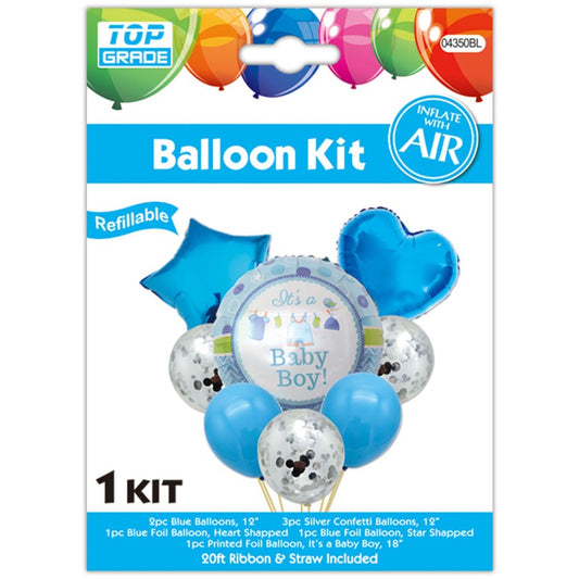 IT'S A BOY" 8PC BALLOON SET Blue and Silver Balloons for Perfect Baby Shower Celebration