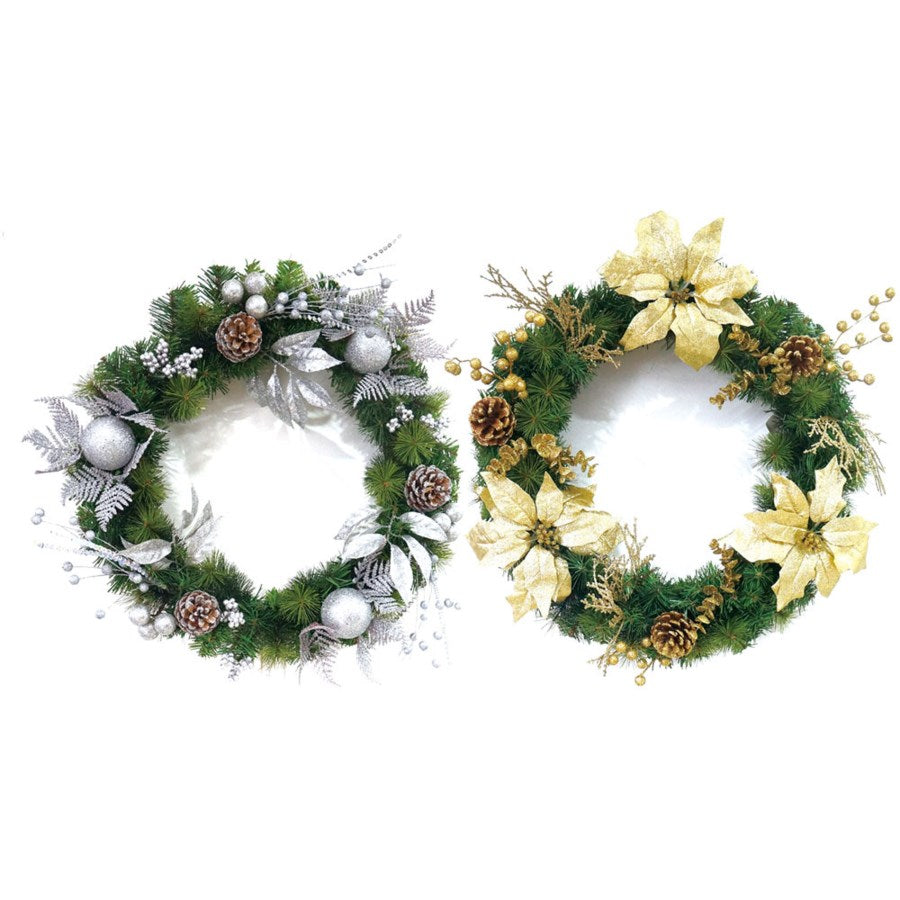 Elegant 24-Inch Christmas Wreath Choose from Silver or Gold for Festive Sophistication