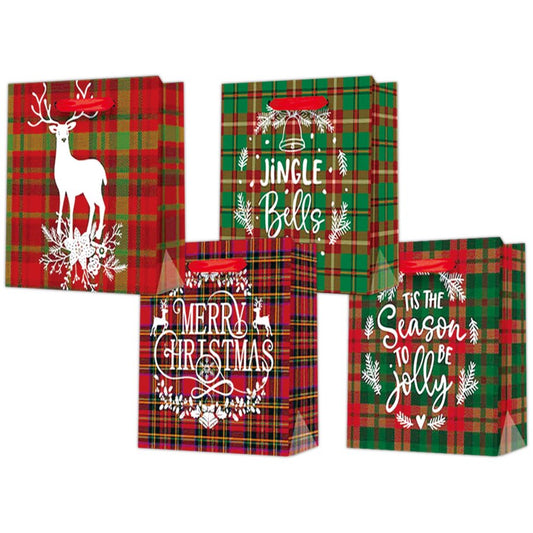 Festive Delight: 4-Pack of Small Christmas Bags Assorted Designs, 7.5" x 13" x 5.5"